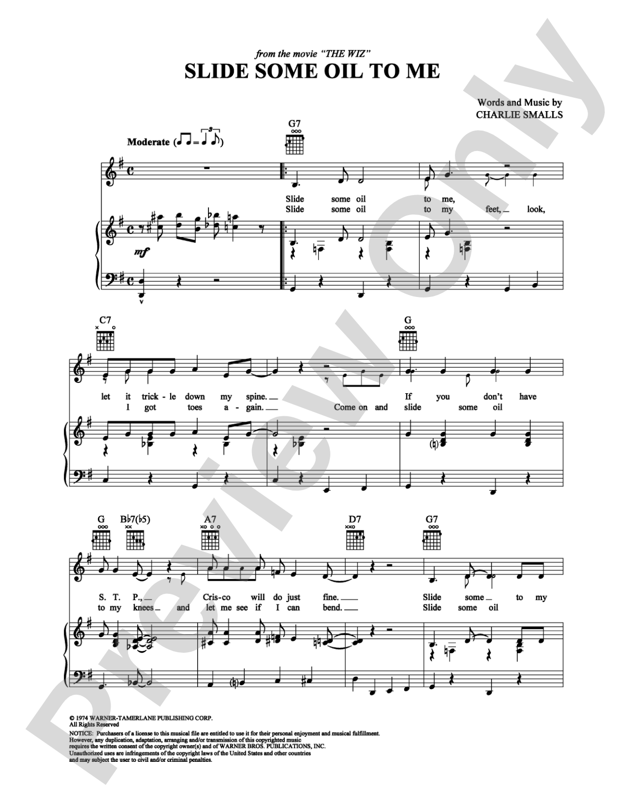 Slide Some Oil to Me: Piano/Vocal/Chords Digital Sheet Music