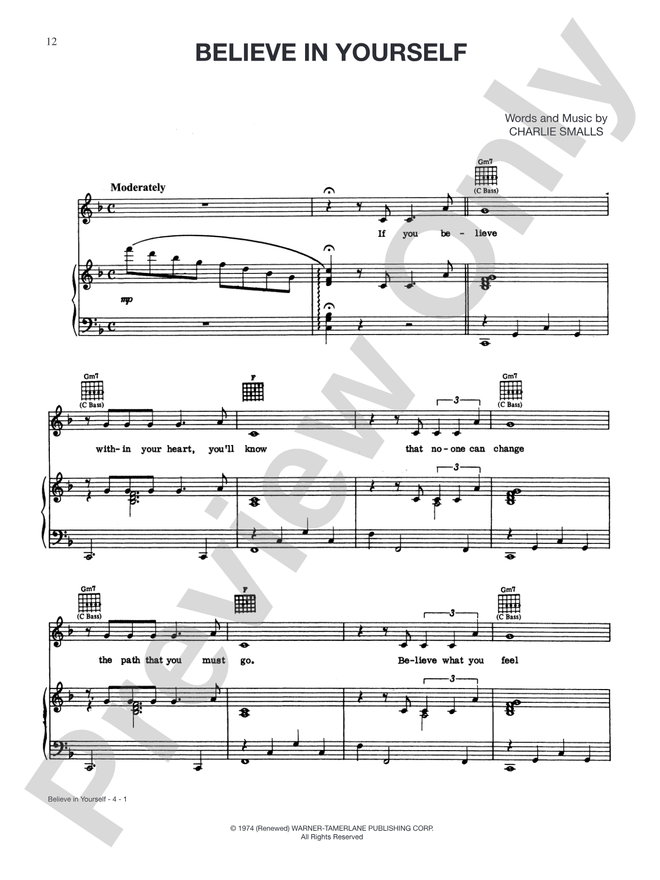Believe in Yourself: Piano/Vocal/Chords