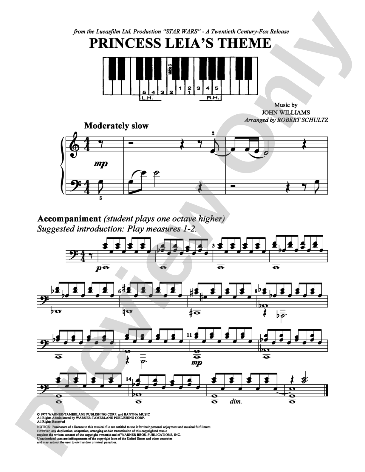 Princess Leia's Theme: Easy Piano Digital Sheet Music