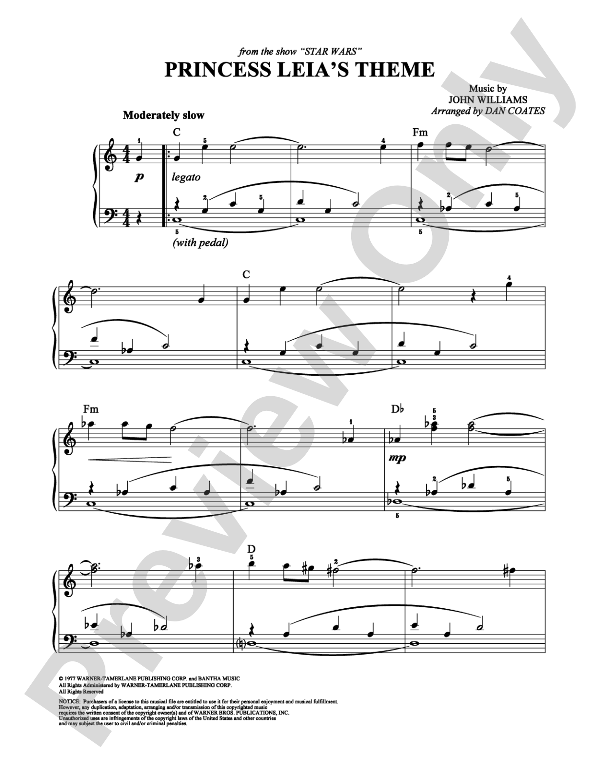 Princess Leia's Theme: Easy Piano Digital Sheet Music