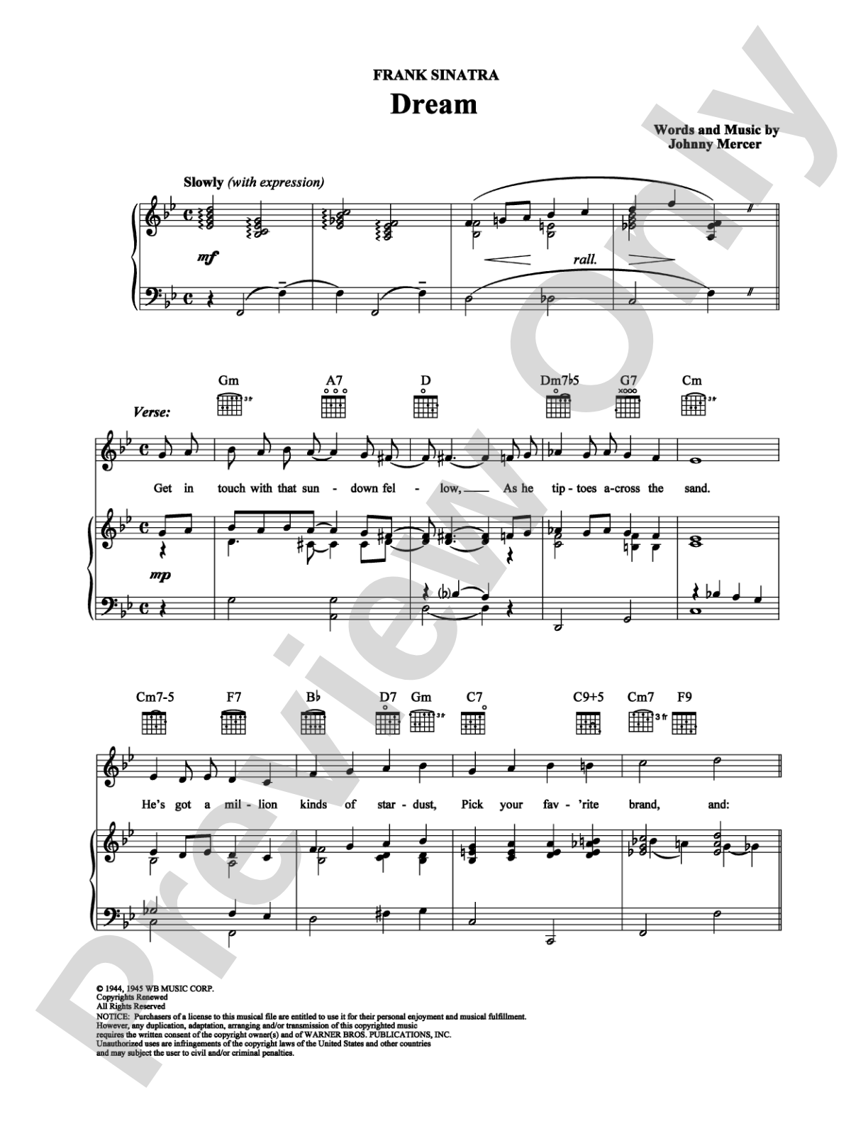 Dream: Piano/Vocal/Chords Digital Sheet Music