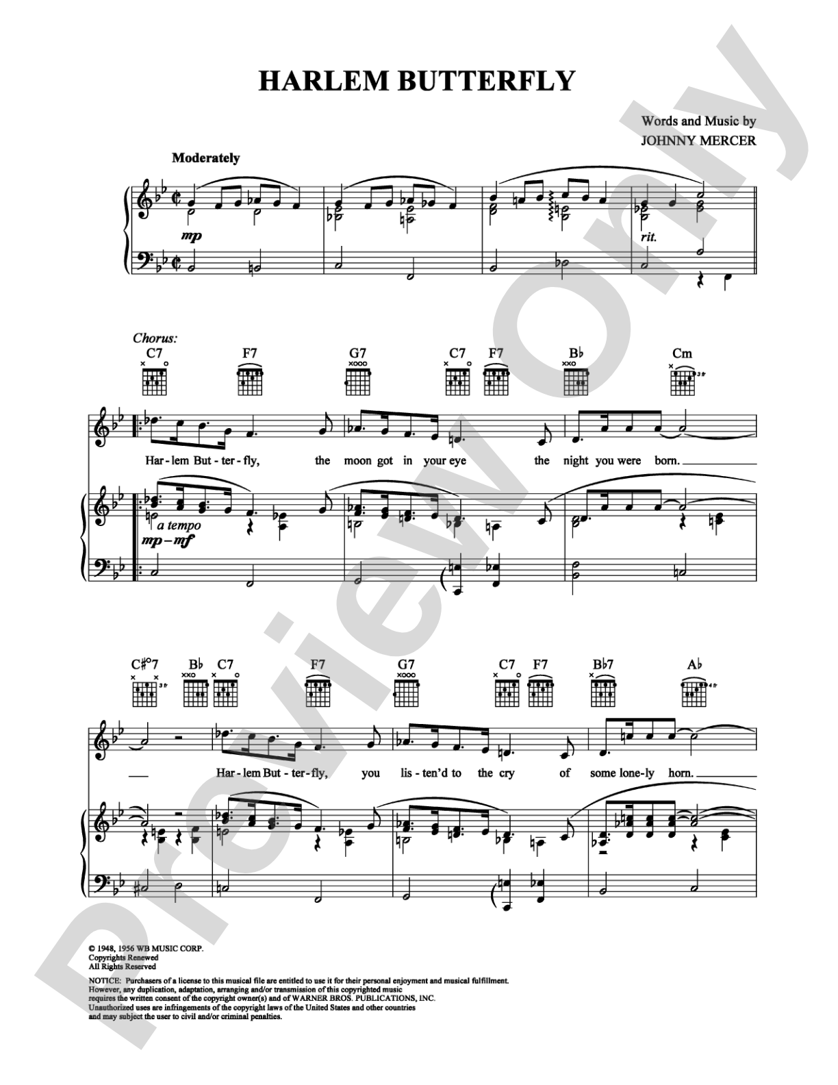 Harlem Butterfly: Piano/Vocal/Chords Digital Sheet Music