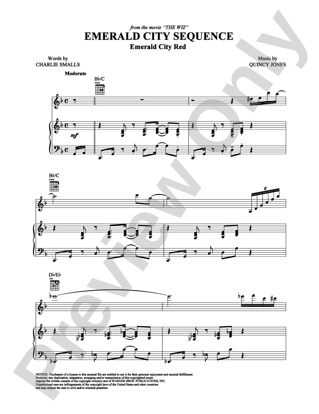 Emerald City Sequence: Emerald City Red: Piano/Vocal/Chords Digital Sheet Music