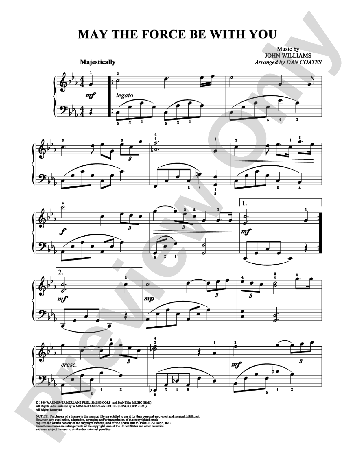 May the Force Be With You: Easy Piano Digital Sheet Music