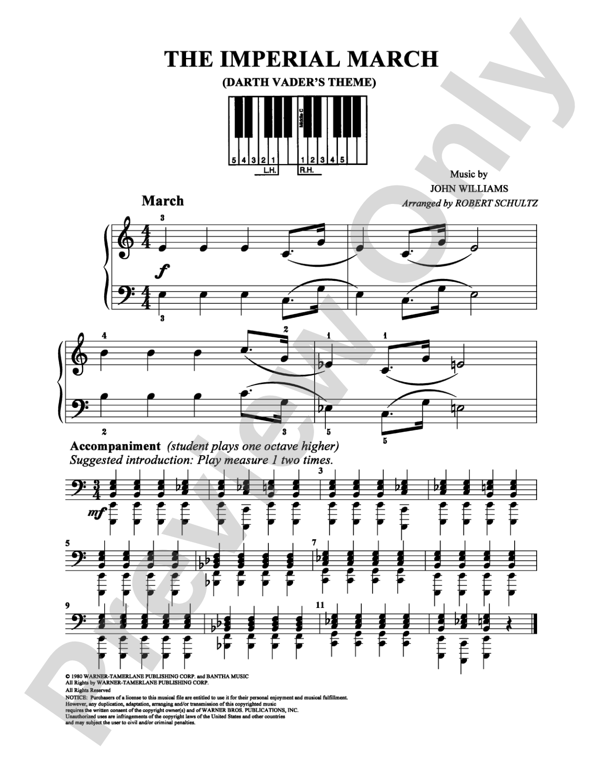 The Imperial March (Darth Vader's Theme): Easy Piano Digital Sheet Music