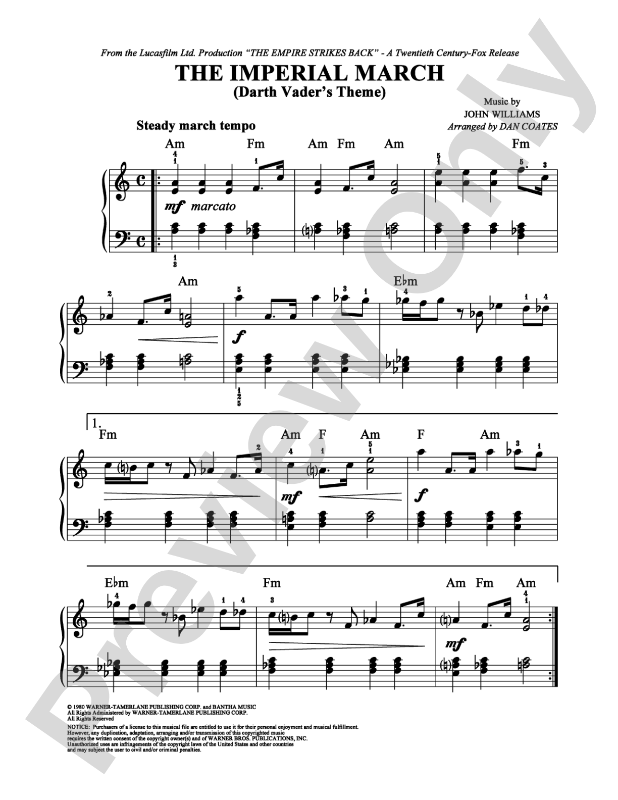 The Imperial March (Darth Vader's Theme): Easy Piano Digital Sheet Music