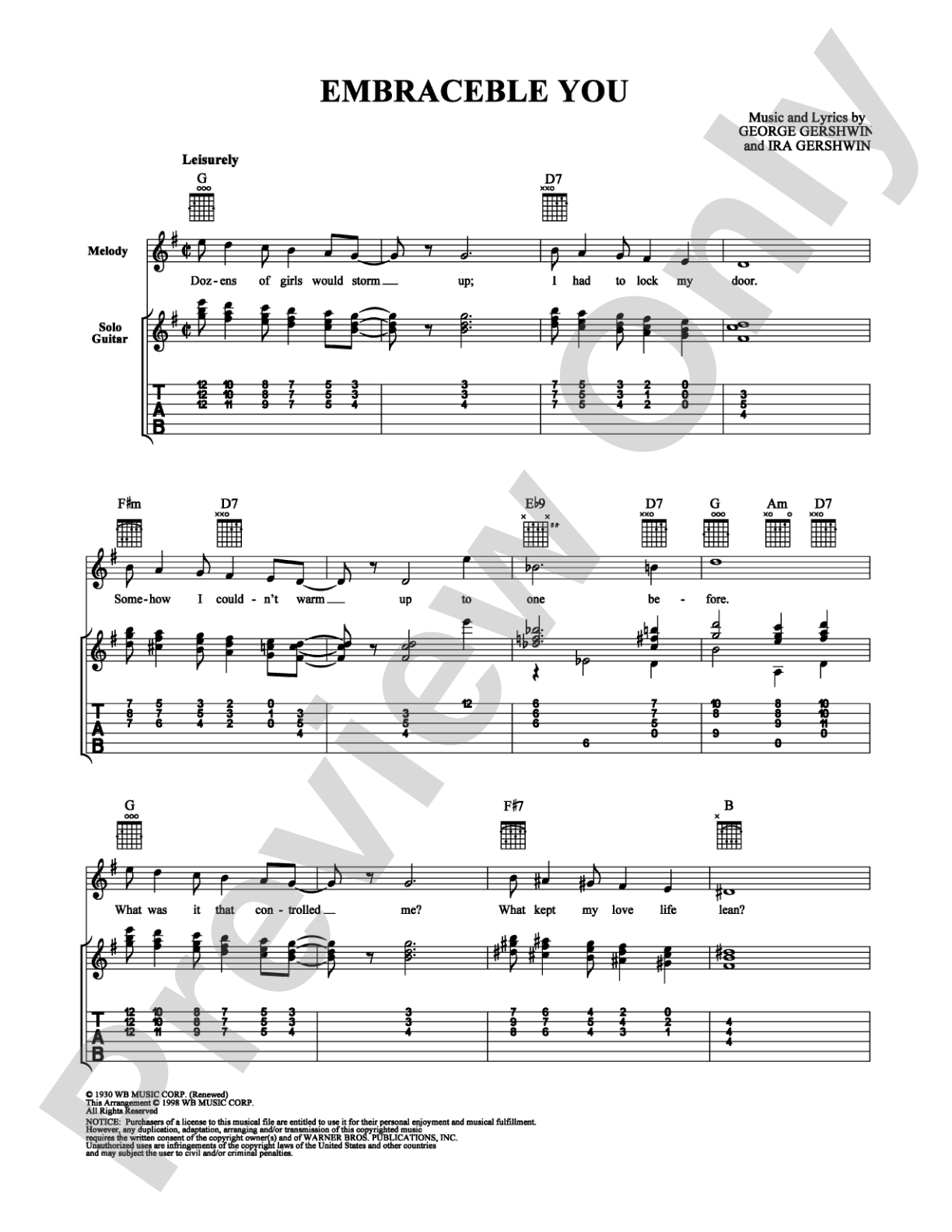 Embraceable You: Guitar TAB Digital Sheet Music