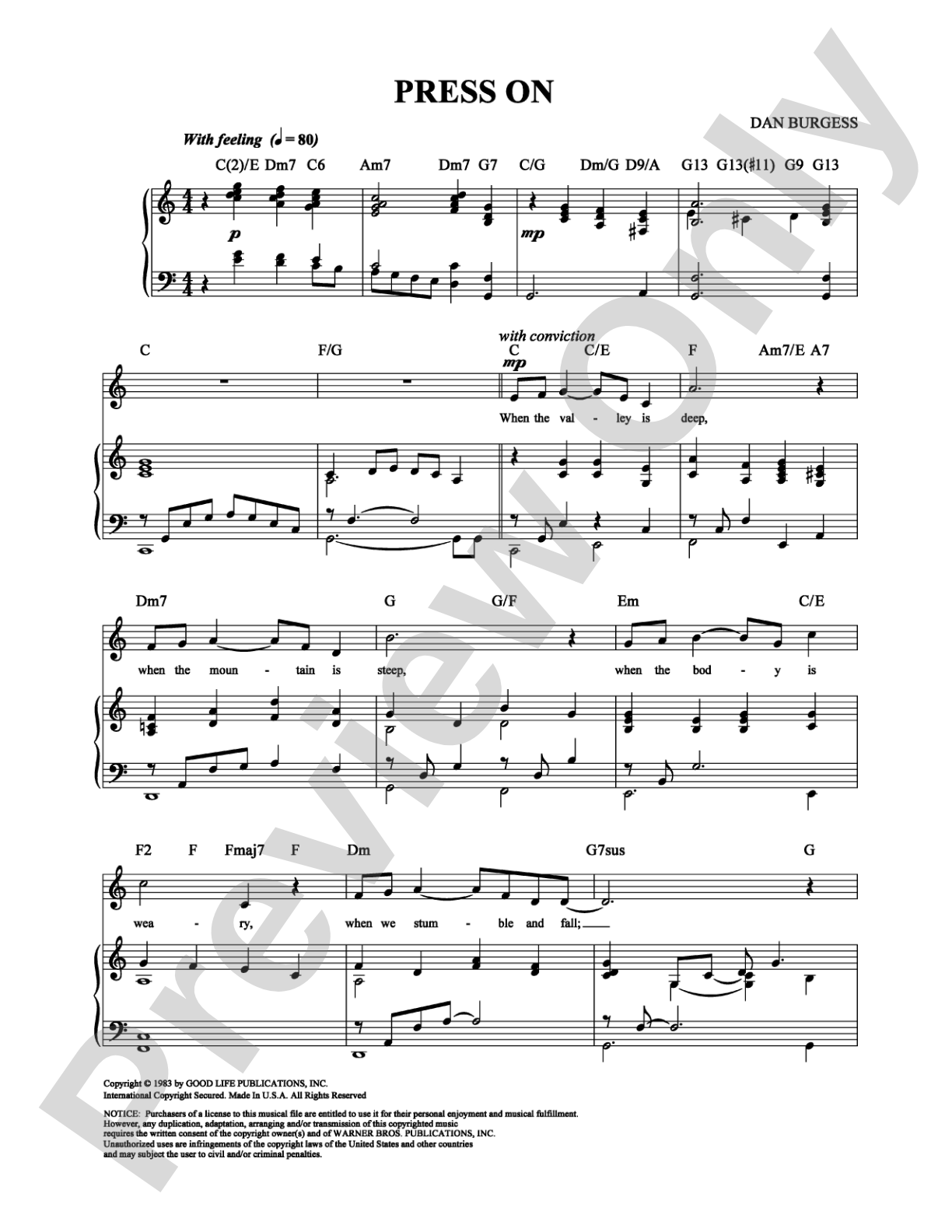 Press On: Piano/Vocal/Chords Digital Sheet Music
