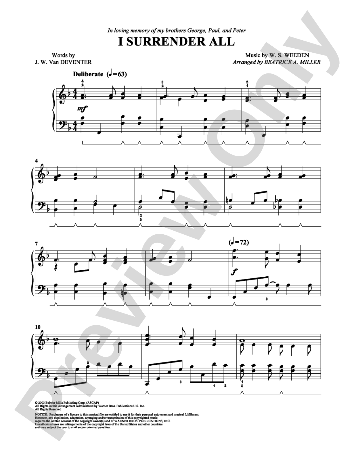 I Surrender All: Easy Piano Digital Sheet Music