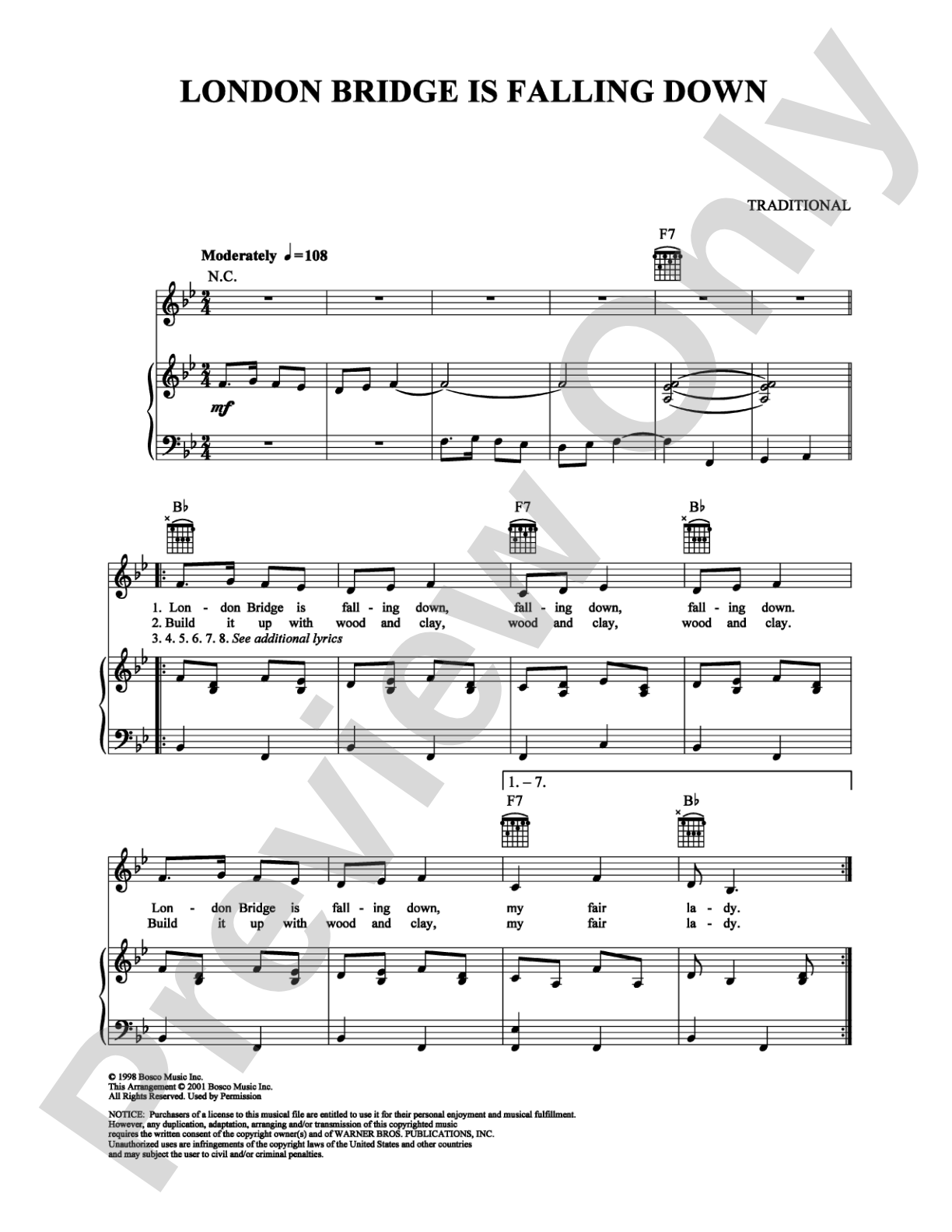 London Bridge Is Falling Down: Piano/Vocal/Chords Digital Sheet Music