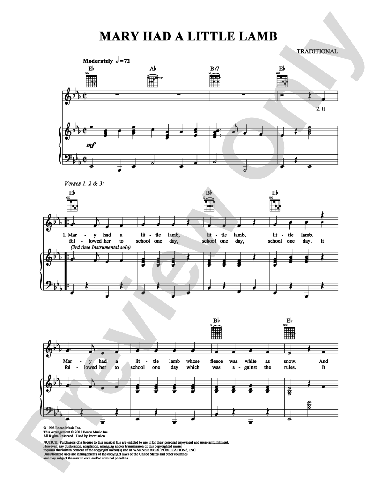 Mary Had a Little Lamb: Piano/Vocal/Chords Digital Sheet Music