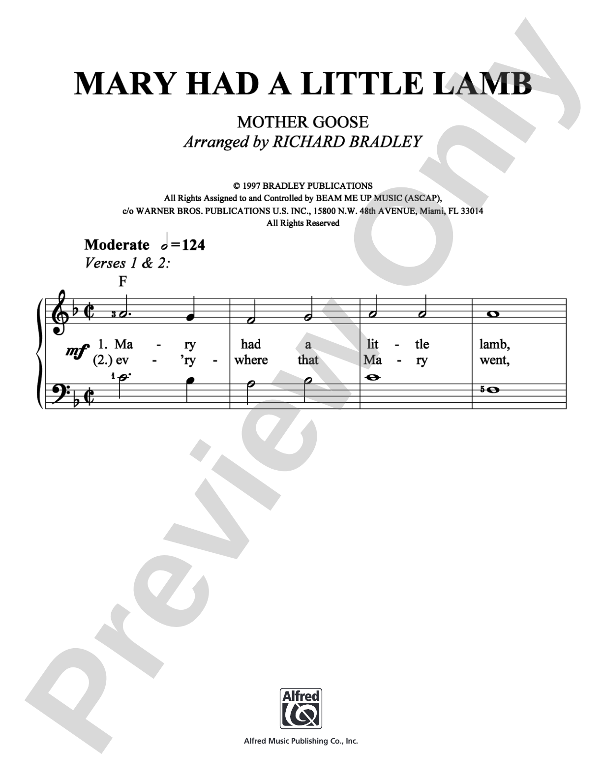 Mary Had a Little Lamb: Easy Piano Digital Sheet Music