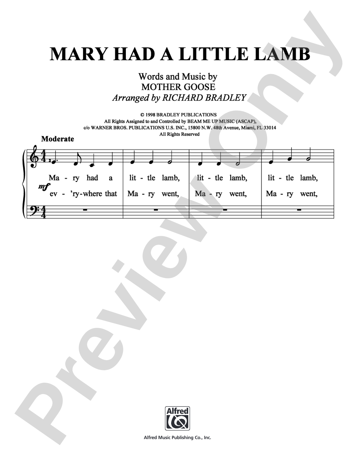 Mary Had a Little Lamb: Easy Piano Digital Sheet Music