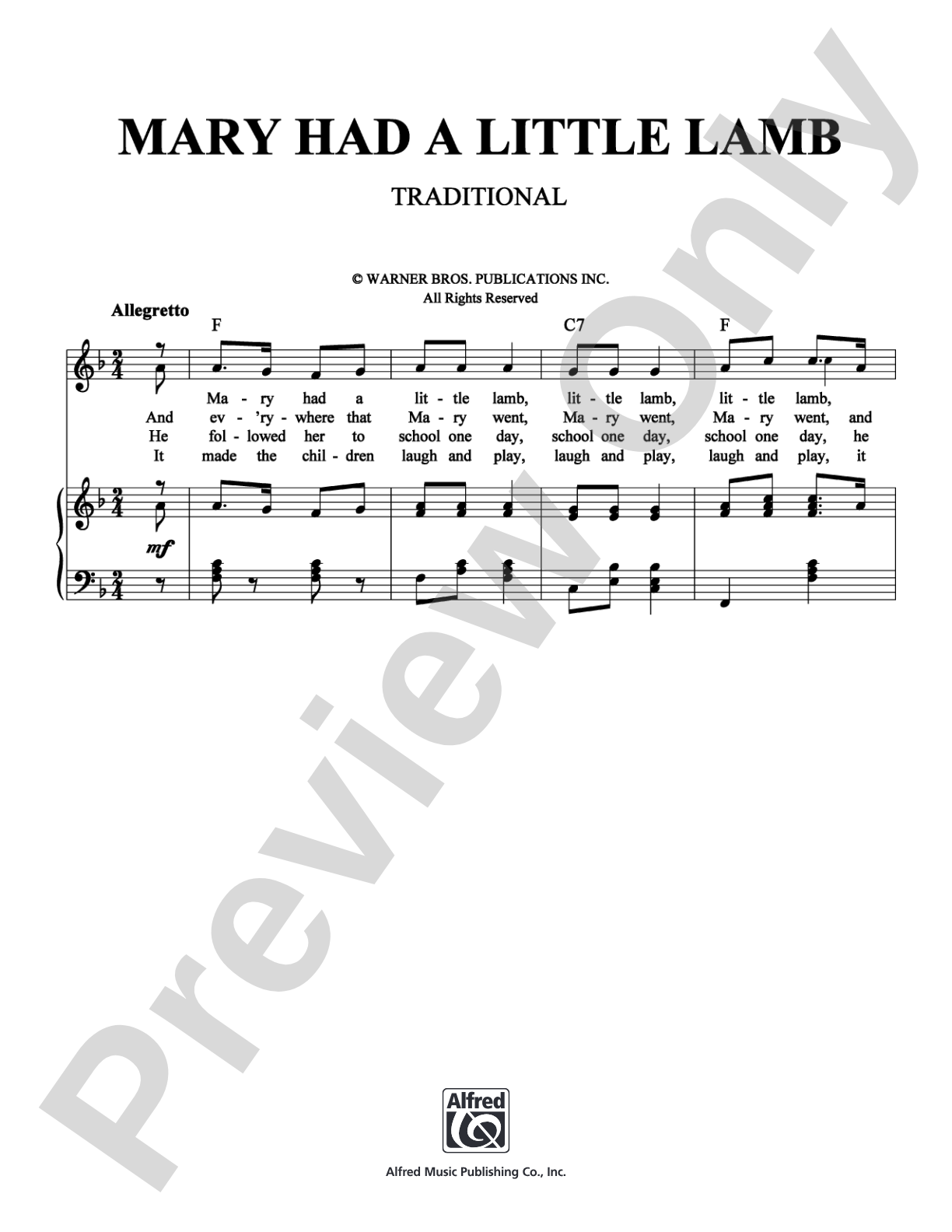 Mary Had a Little Lamb: Easy Piano Digital Sheet Music