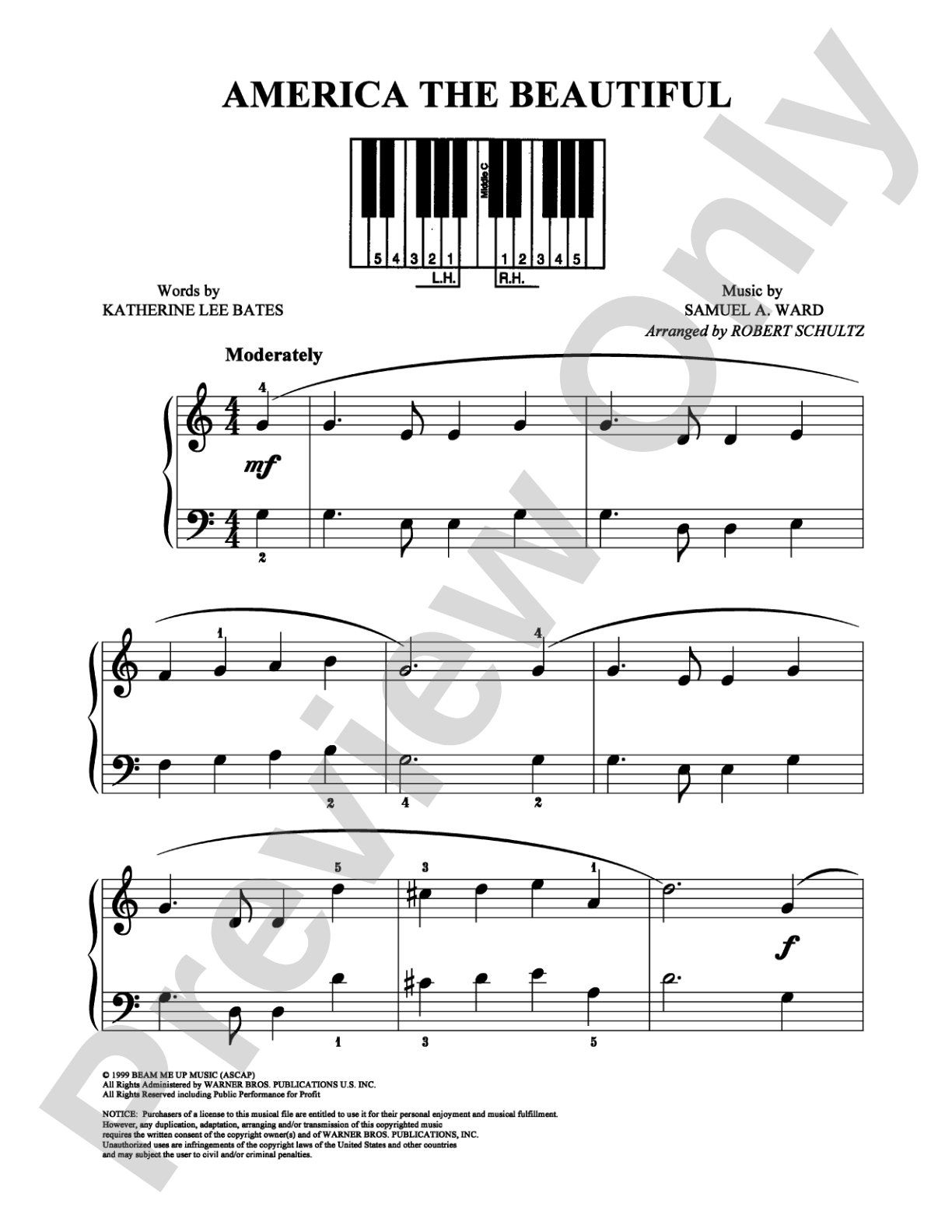 America The Beautiful: Easy Piano Digital Sheet Music