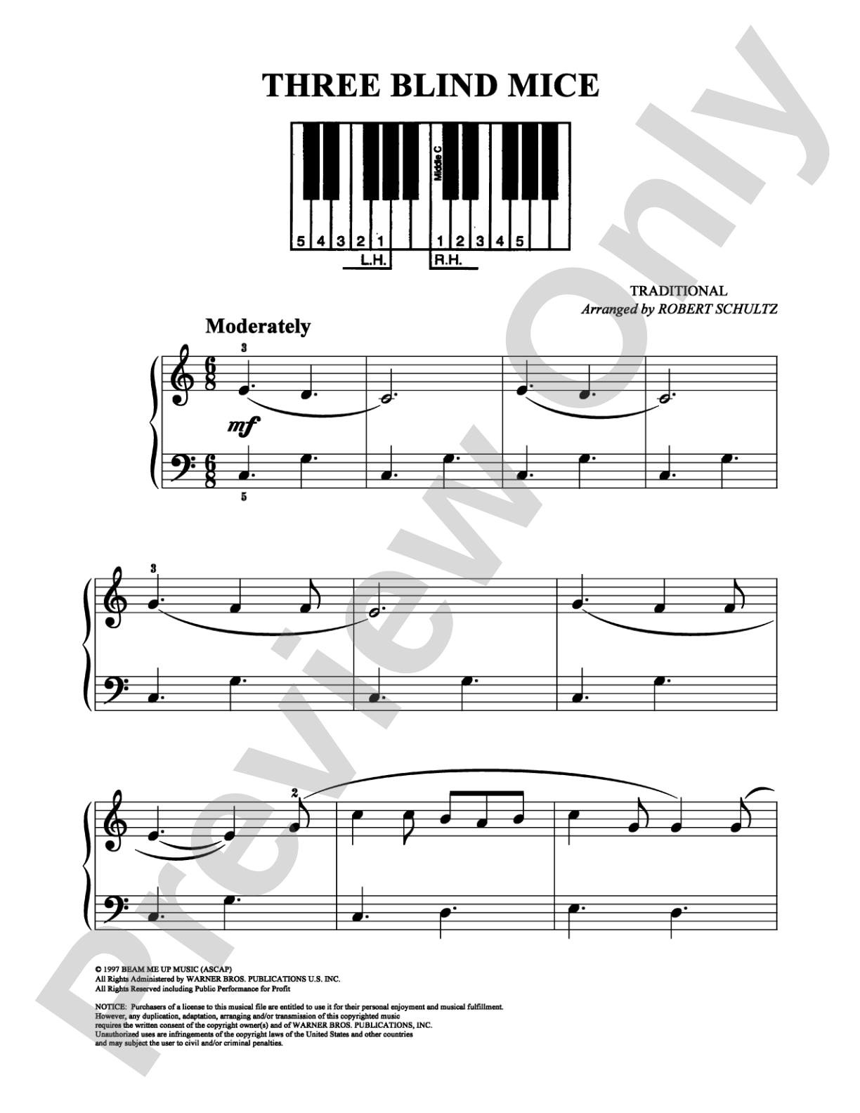 Three Blind Mice: Easy Piano Digital Sheet Music