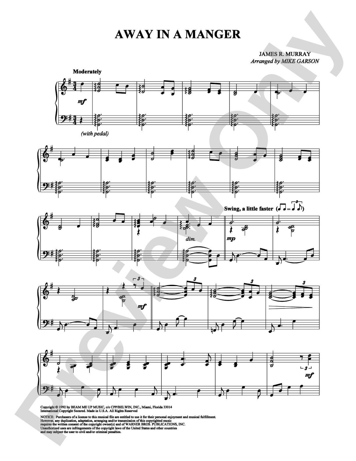 Away in a Manger: Piano Digital Sheet Music