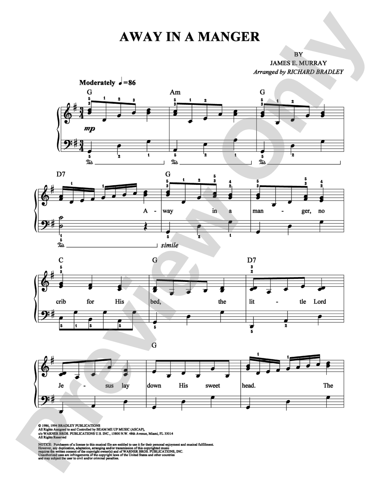 Away in a Manger: Easy Piano Digital Sheet Music