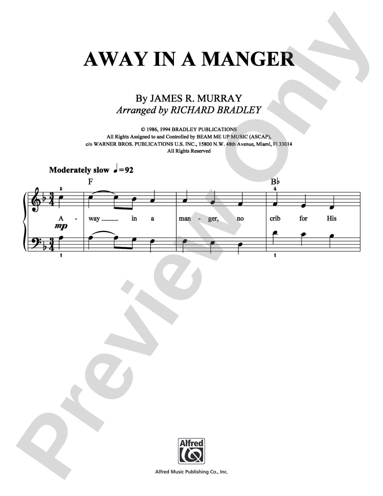 Away in a Manger: Easy Piano Digital Sheet Music
