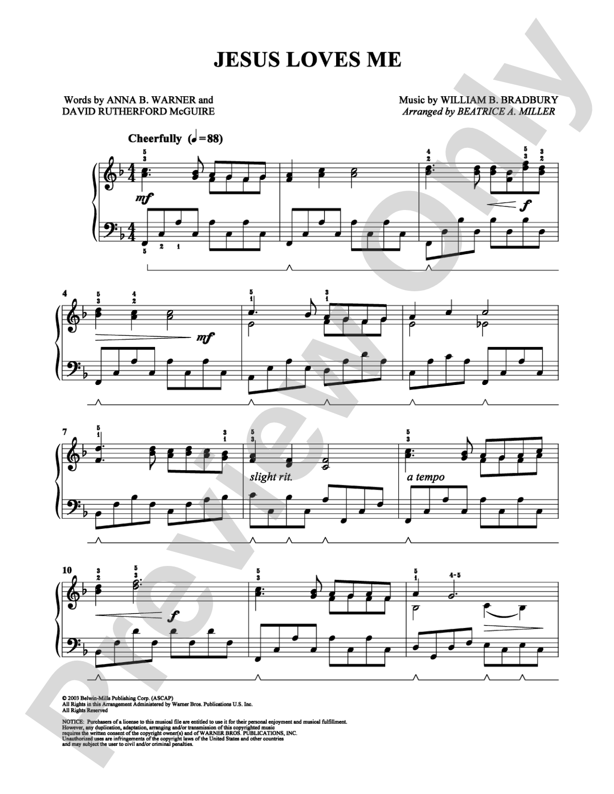 Jesus Loves Me: Easy Piano Digital Sheet Music