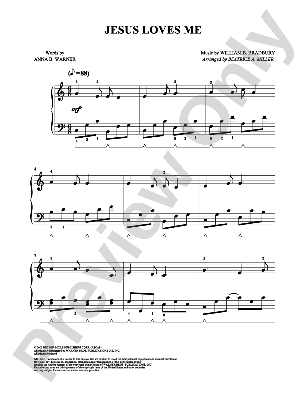Jesus Loves Me: Easy Piano Digital Sheet Music