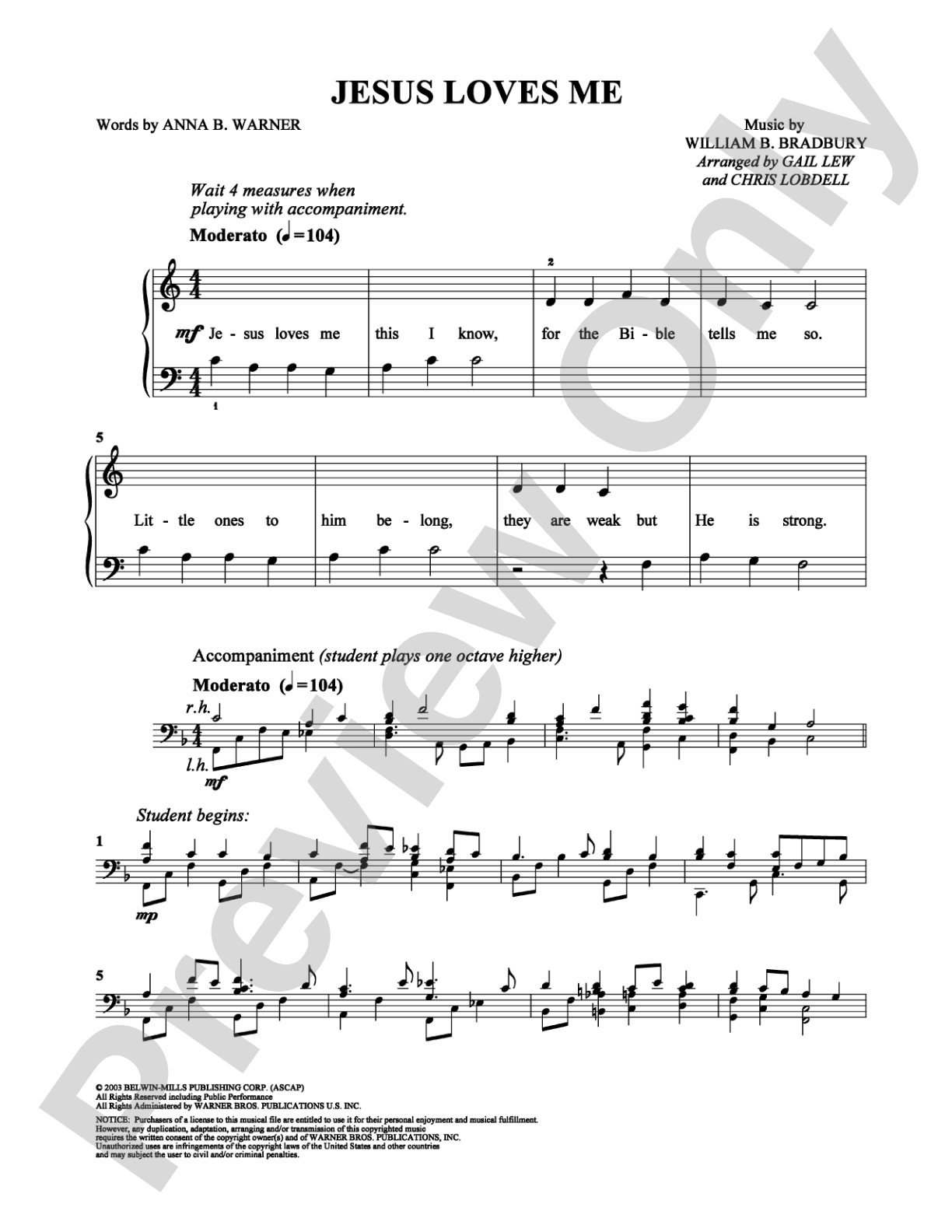 Jesus Loves Me: Easy Piano Digital Sheet Music