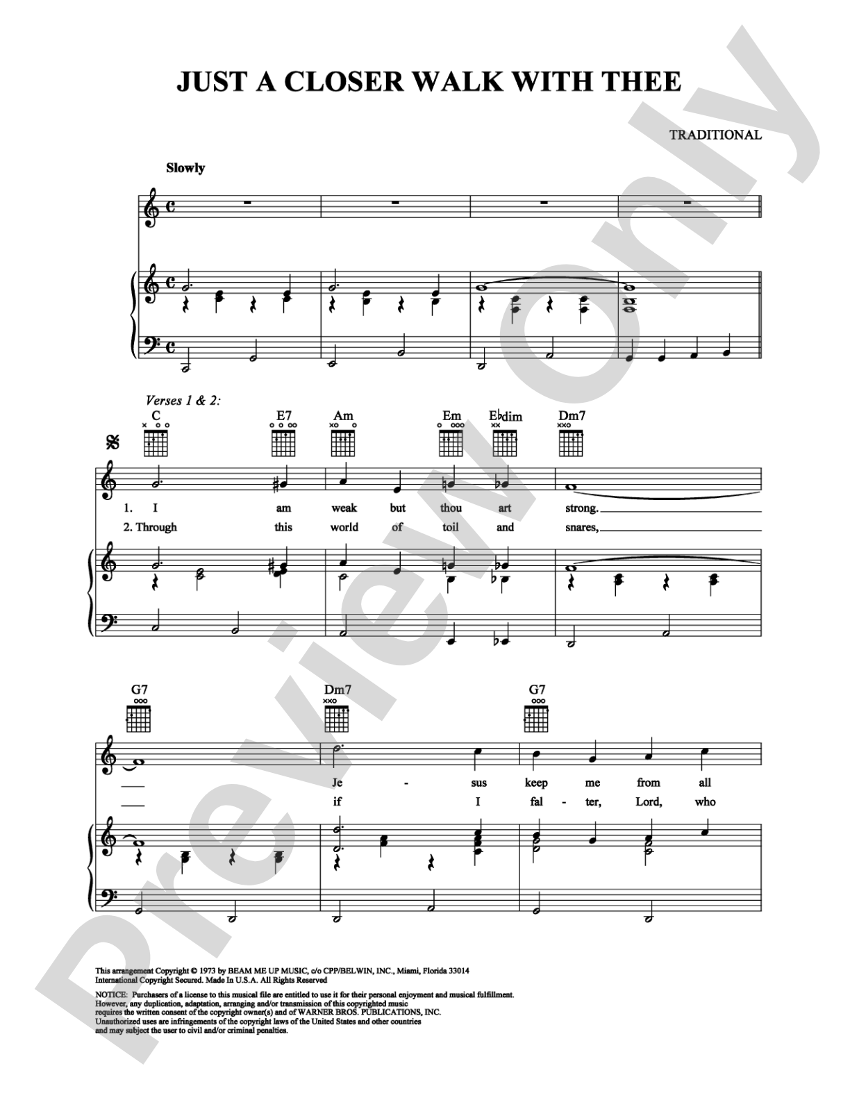 Just a Closer Walk with Thee: Piano/Vocal/Chords Digital Sheet Music