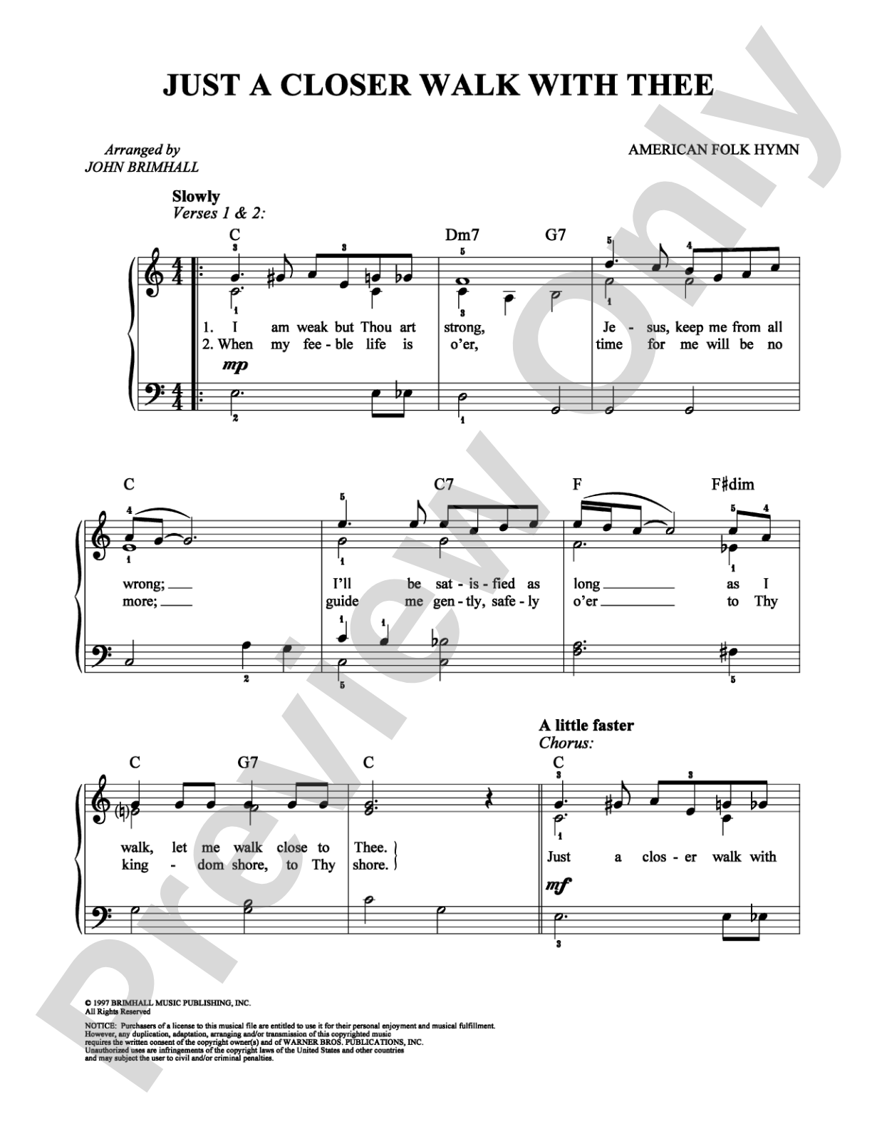 Just a Closer Walk With Thee: Easy Piano Digital Sheet Music