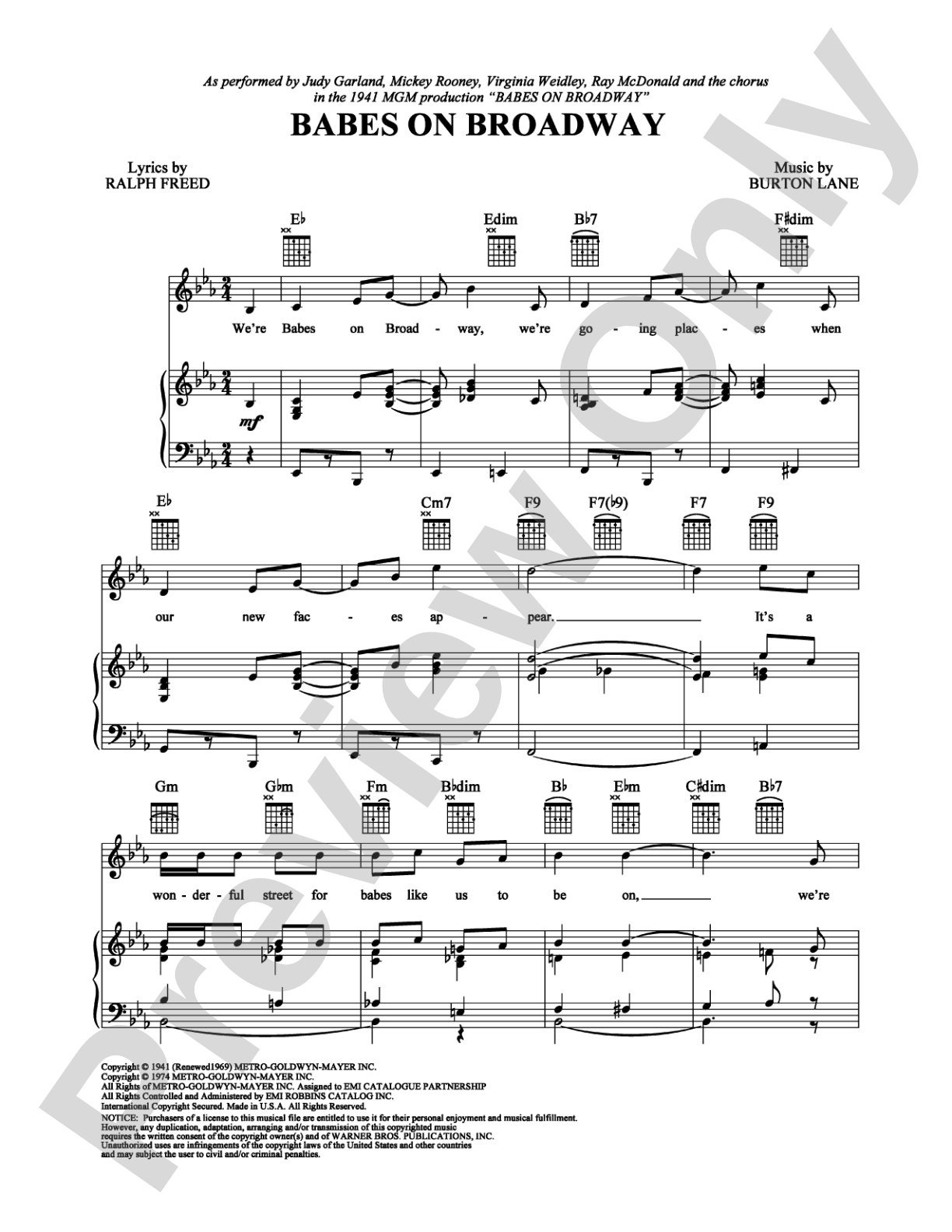Babes on Broadway: Piano/Vocal/Chords Digital Sheet Music