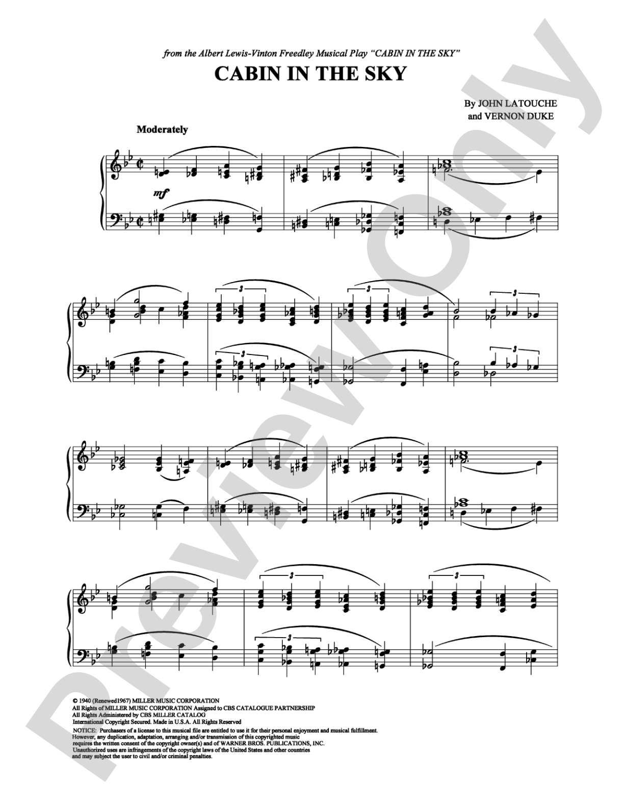 Cabin in the Sky: Piano Digital Sheet Music