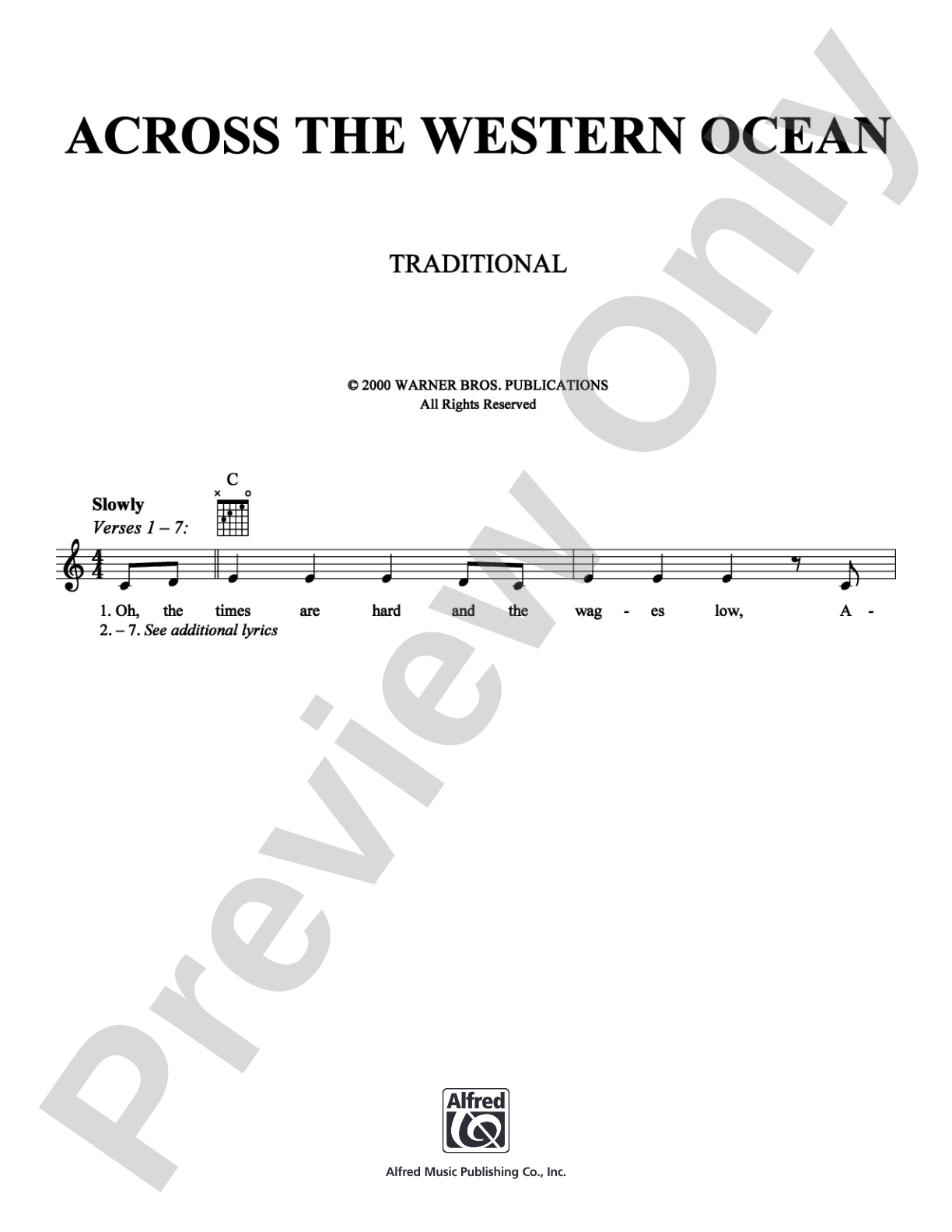 Across the Western Ocean: Lead Sheet Digital Sheet Music