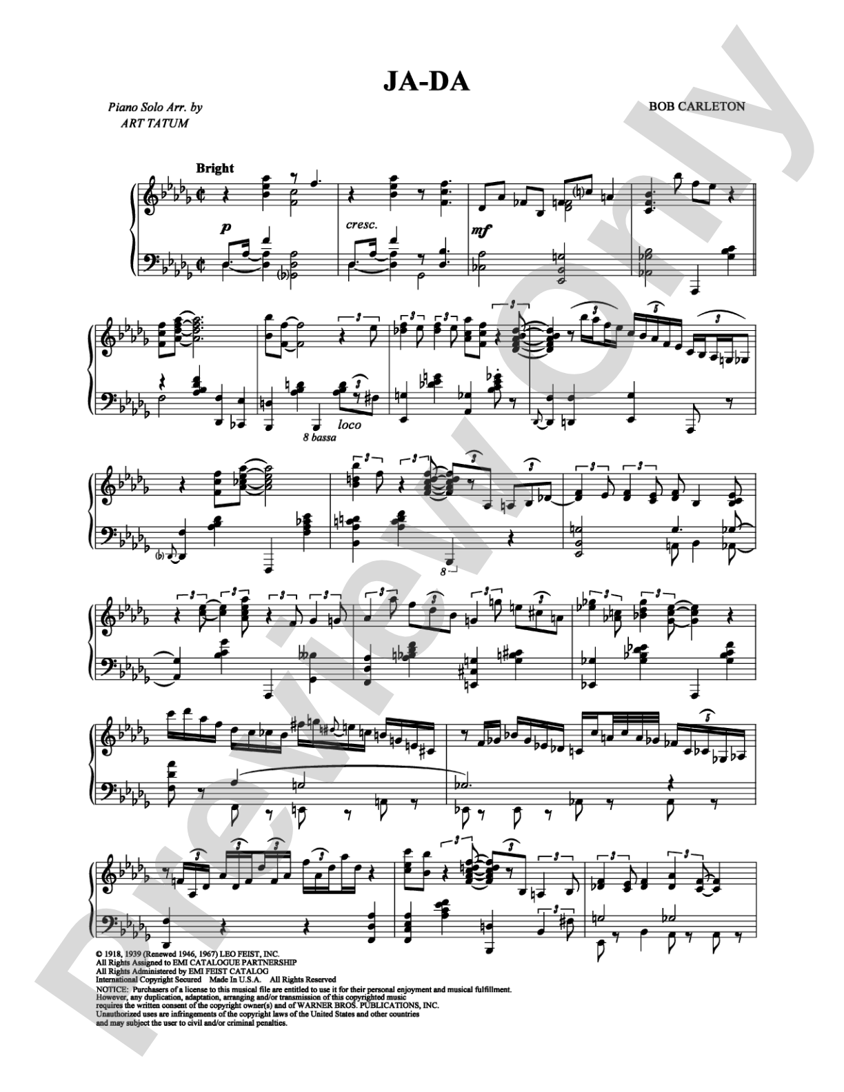 Ja-Da: Piano Digital Sheet Music
