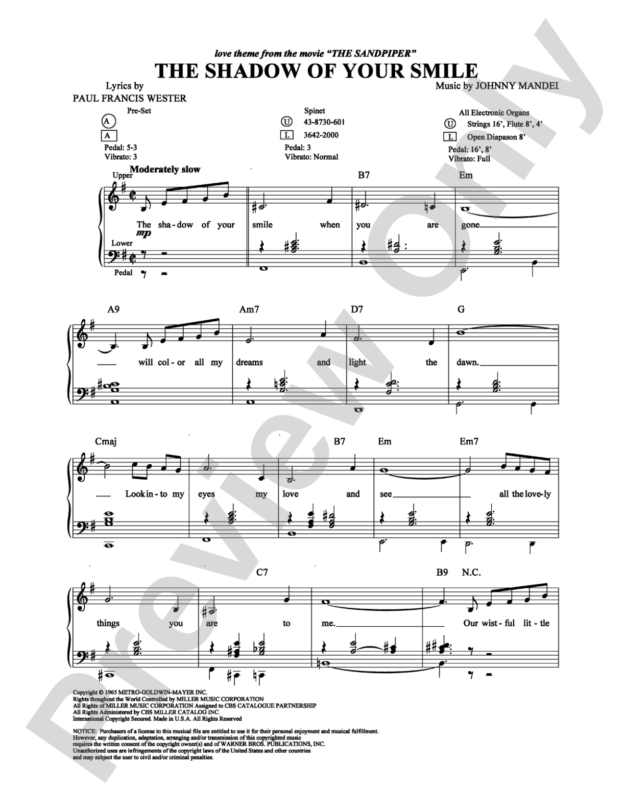 The Shadow Of Your Smile: Organ Digital Sheet Music