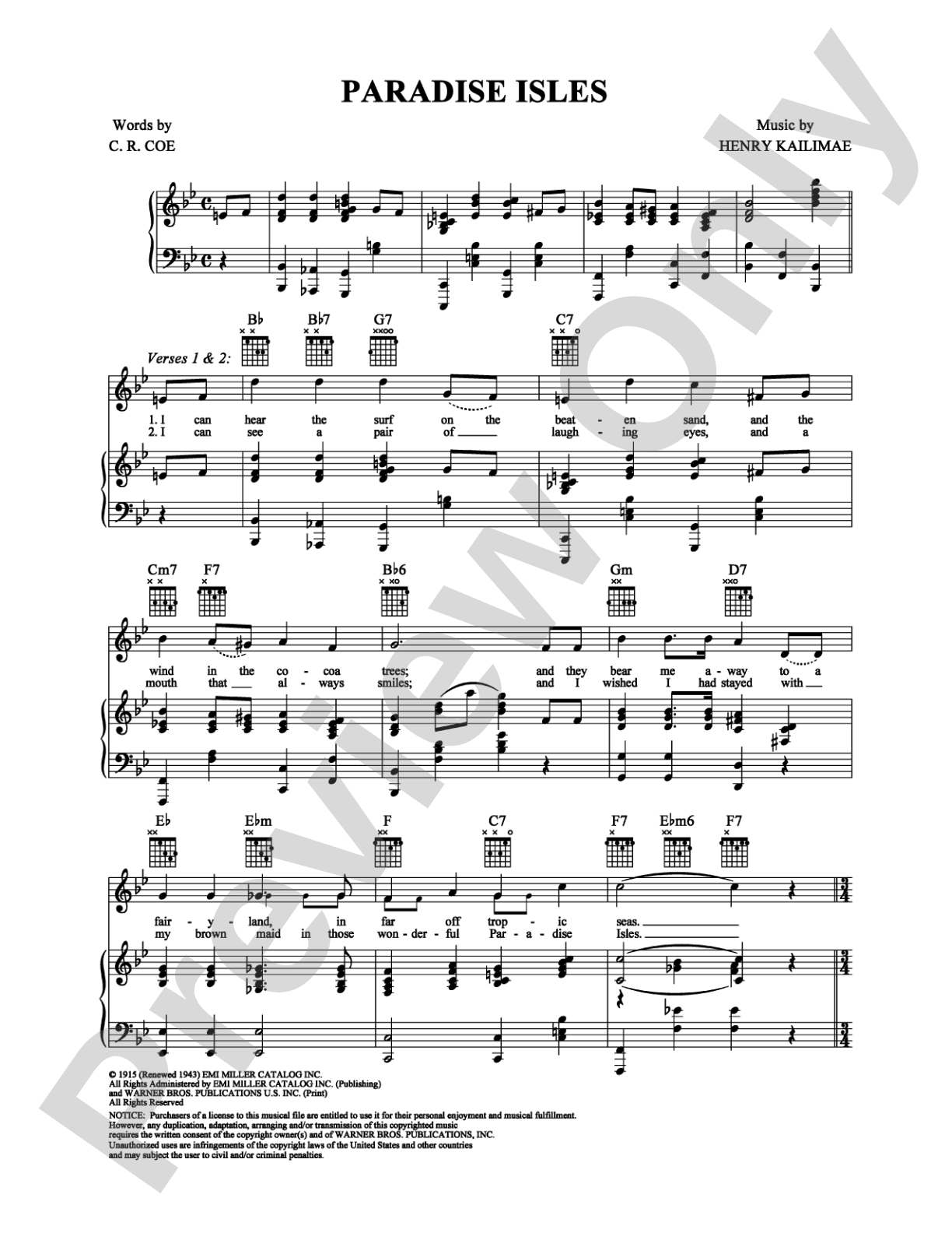 Paradise Isles: Piano/Vocal/Chords Digital Sheet Music