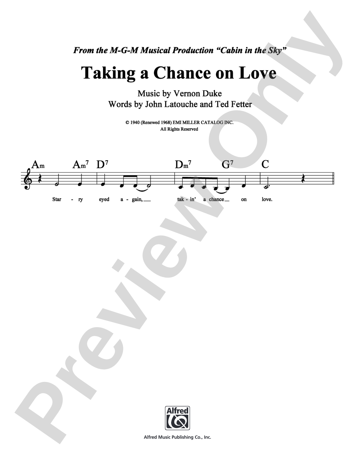 Taking a Chance on Love: Lead Sheet Digital Sheet Music
