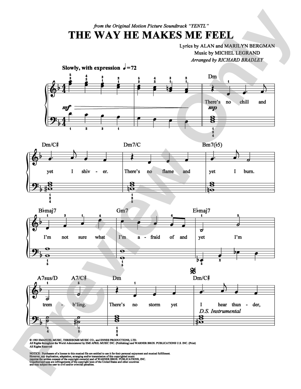 The Way He Makes Me Feel: Easy Piano Digital Sheet Music