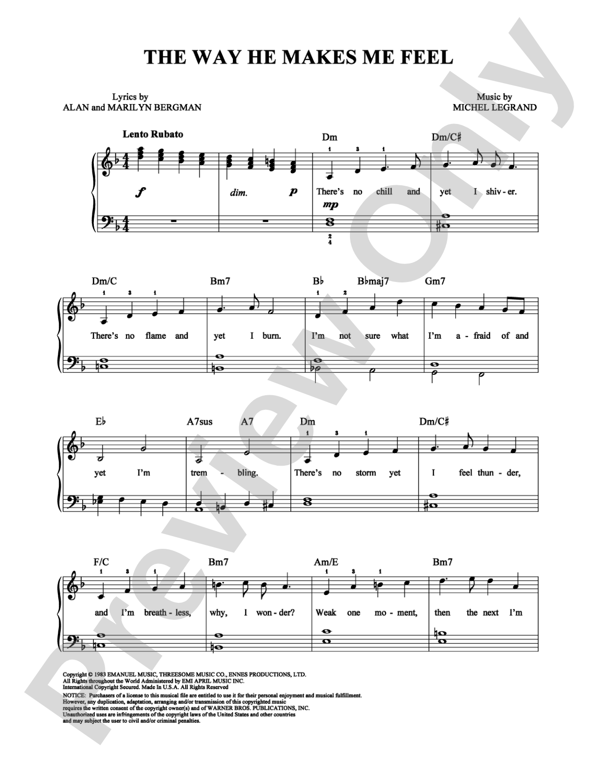 The Way He Makes Me Feel: Easy Piano Digital Sheet Music