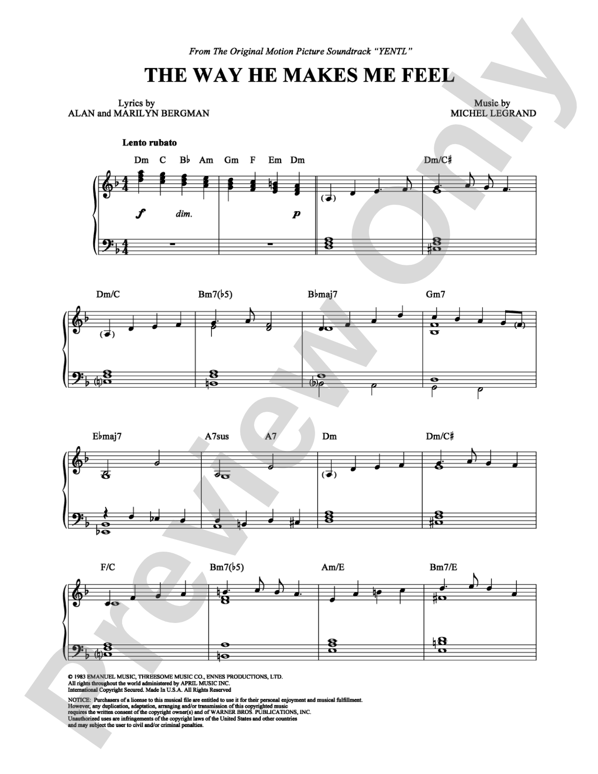 The Way He Makes Me Feel: Piano Digital Sheet Music