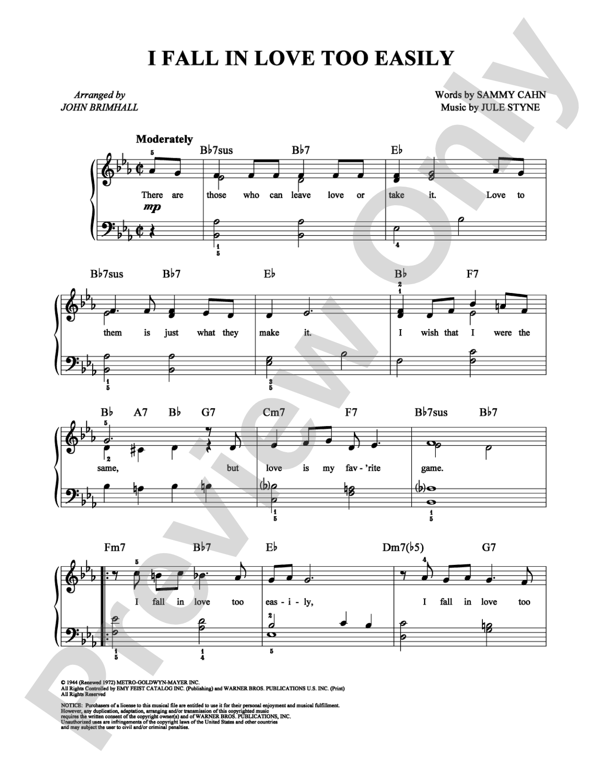 I Fall In Love Too Easily: Easy Piano Digital Sheet Music