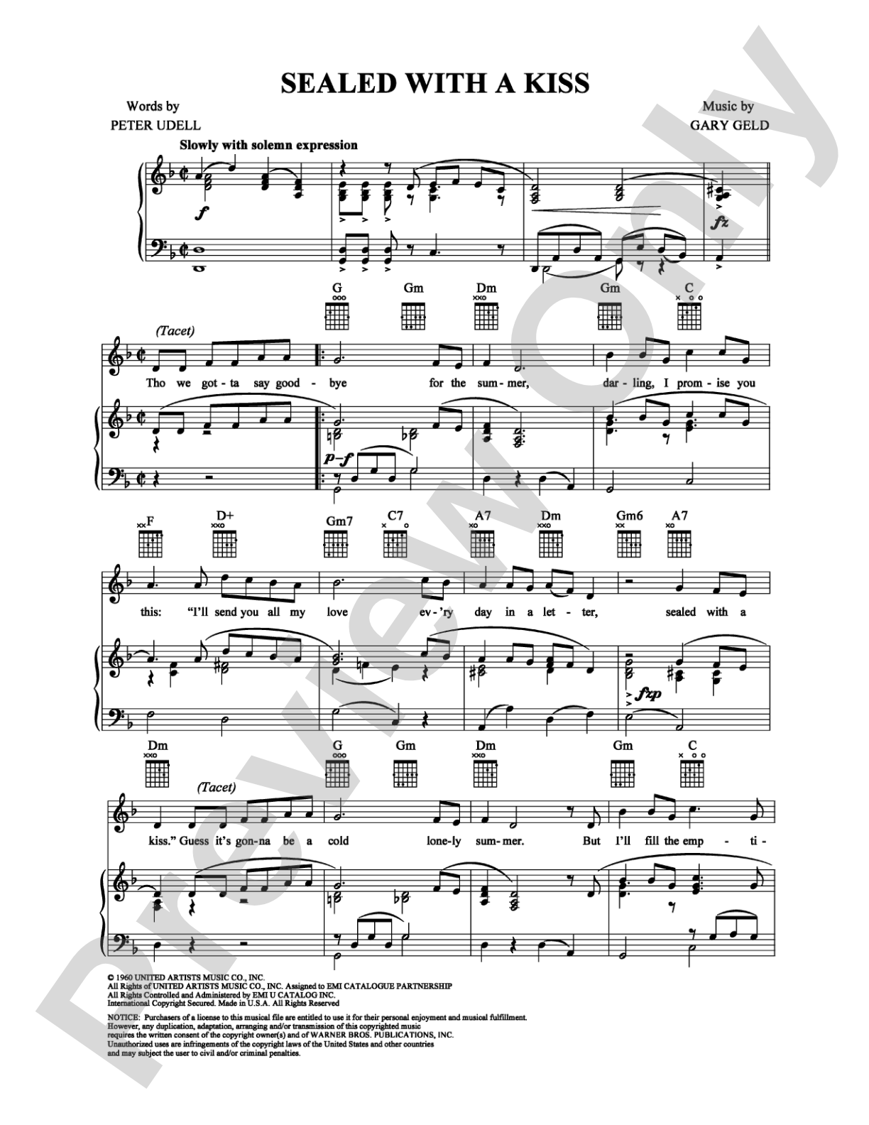 Sealed with a Kiss: Piano/Vocal/Chords Digital Sheet Music