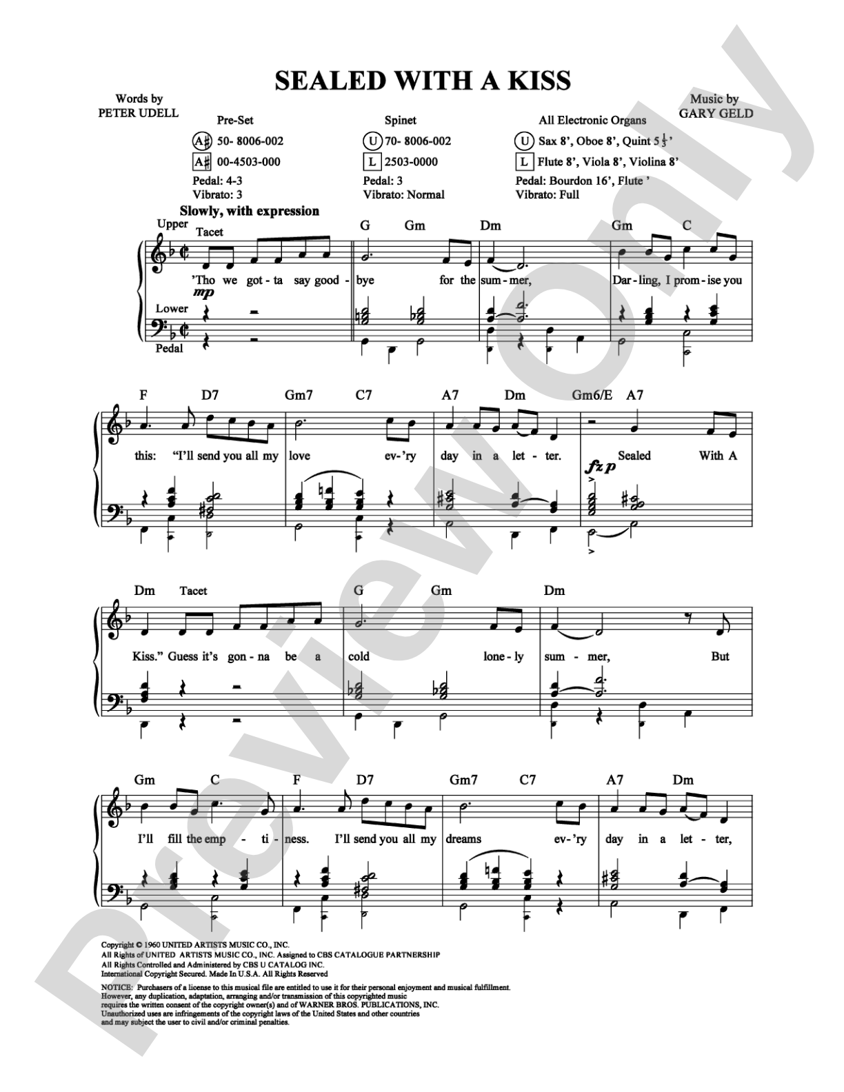 Sealed with a Kiss: Organ Digital Sheet Music