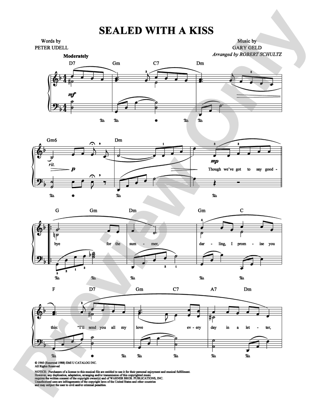 Sealed with a Kiss: Piano/Vocal/Chords Digital Sheet Music