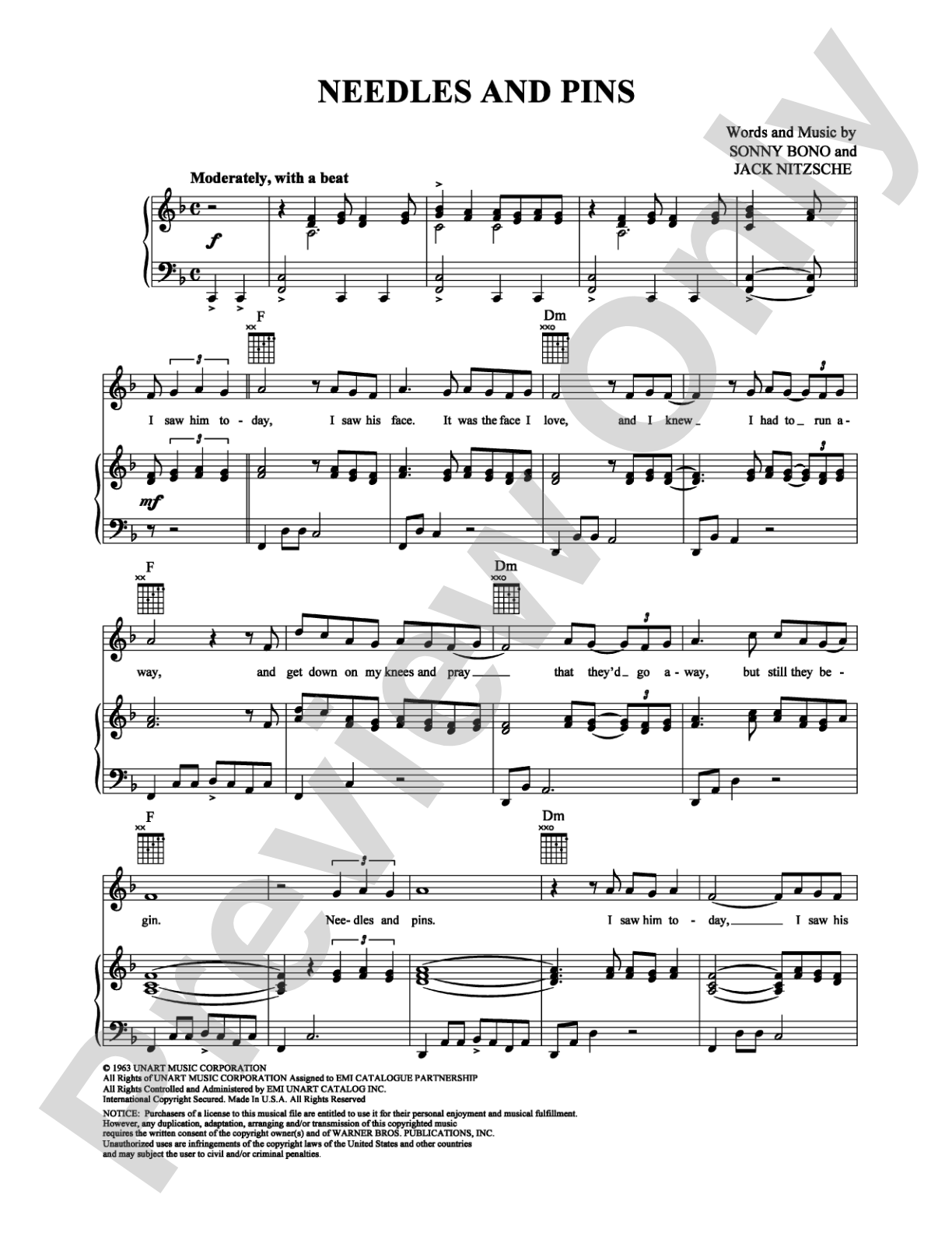 Needles and Pins: Piano/Vocal/Chords Digital Sheet Music