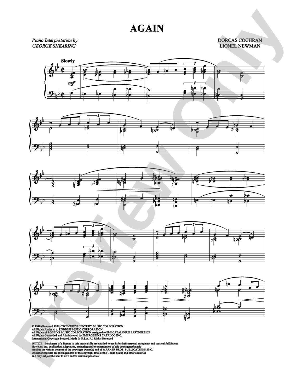 Again: Piano Digital Sheet Music