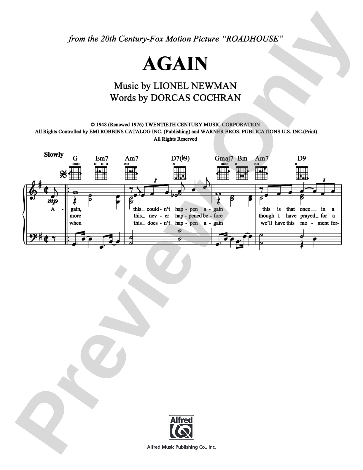Again: Piano/Vocal/Chords Digital Sheet Music