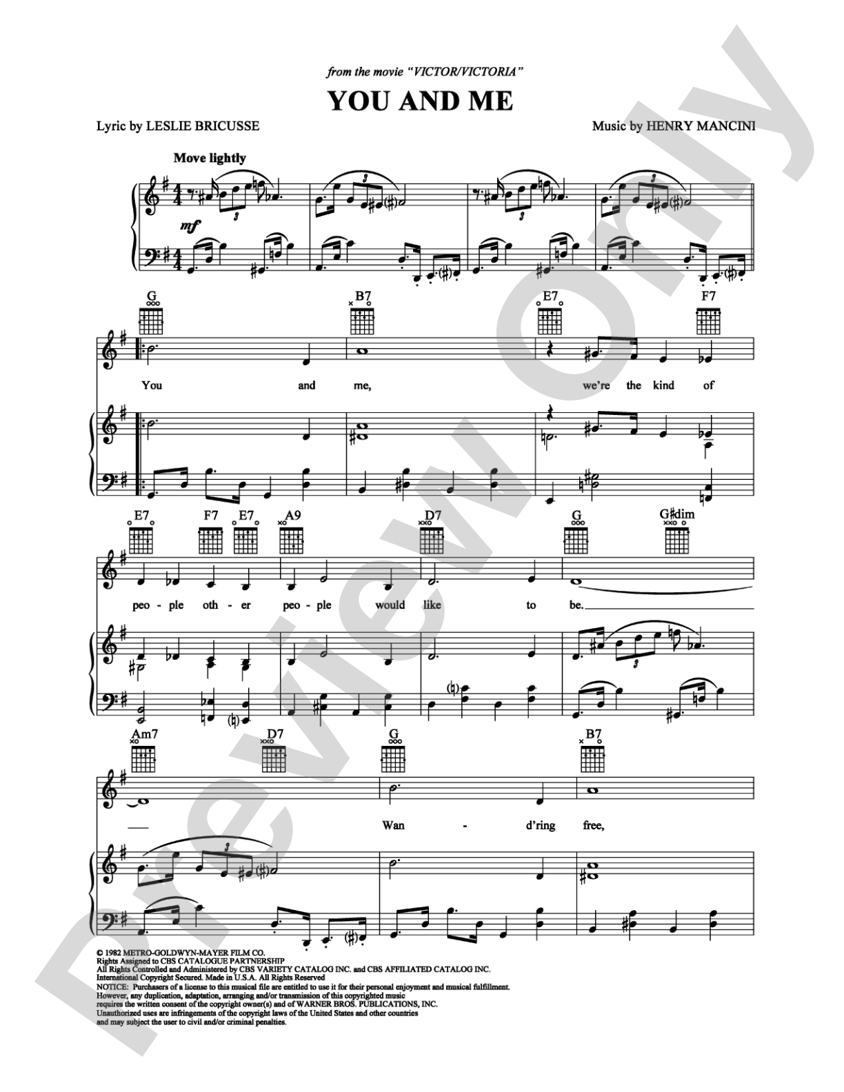You and Me: Piano/Vocal/Chords Digital Sheet Music