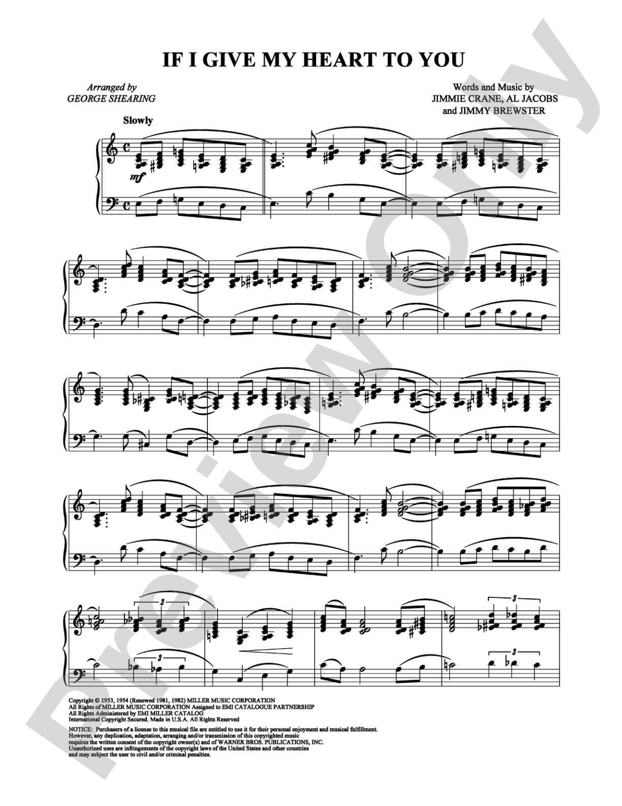 If I Give My Heart To You: Piano Digital Sheet Music