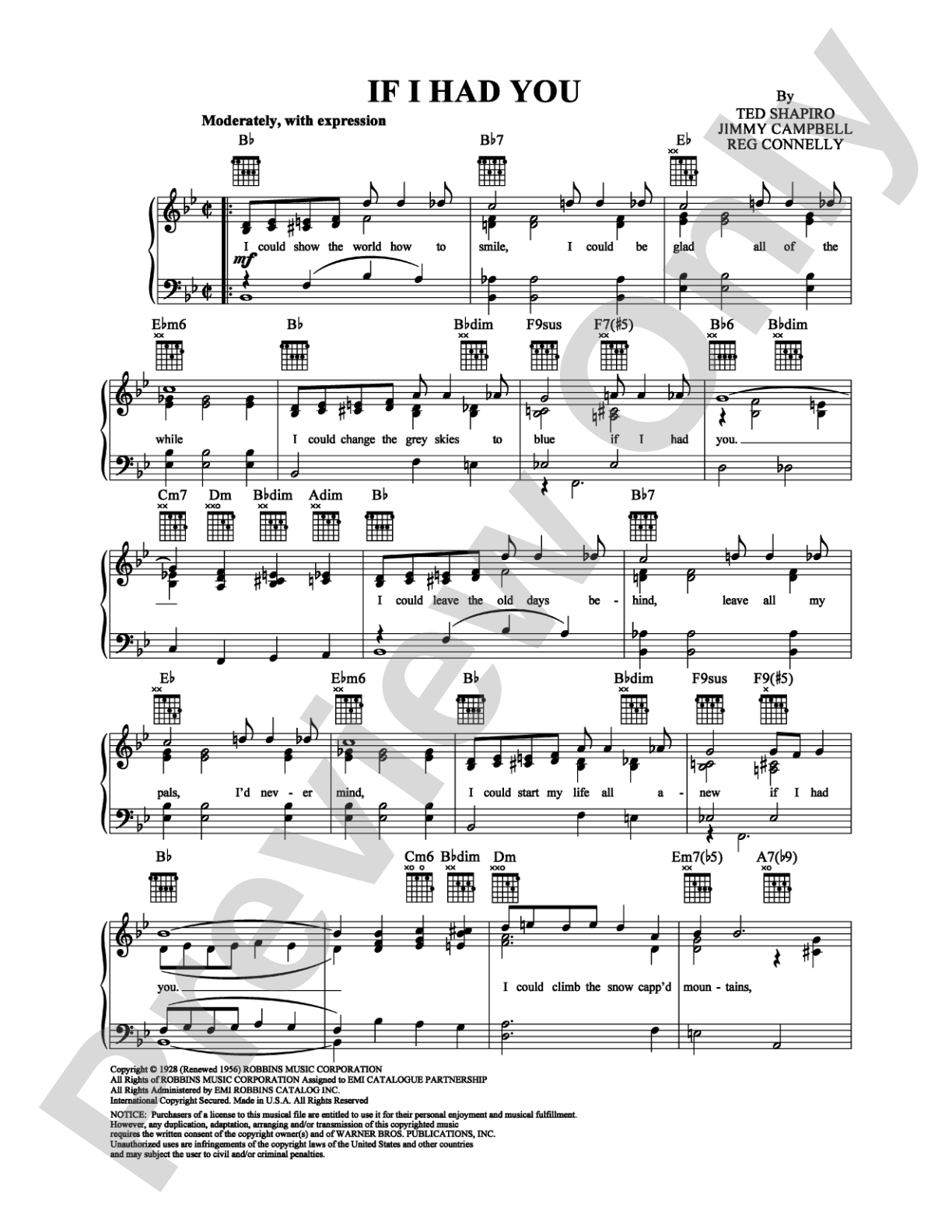 If I Had You: Piano/Vocal/Chords Digital Sheet Music