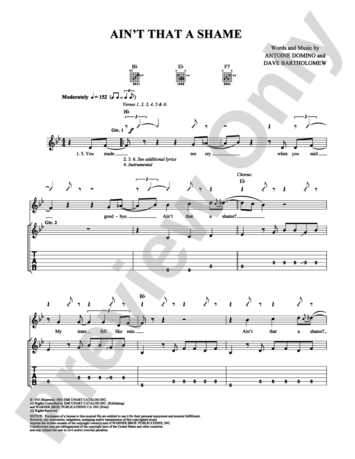 Ain't That a Shame: Easy Guitar Digital Sheet Music