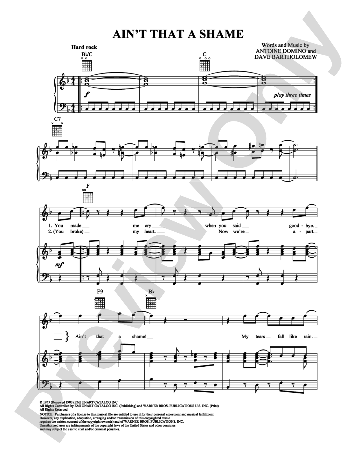 Ain't That a Shame: Piano/Vocal/Chords Digital Sheet Music